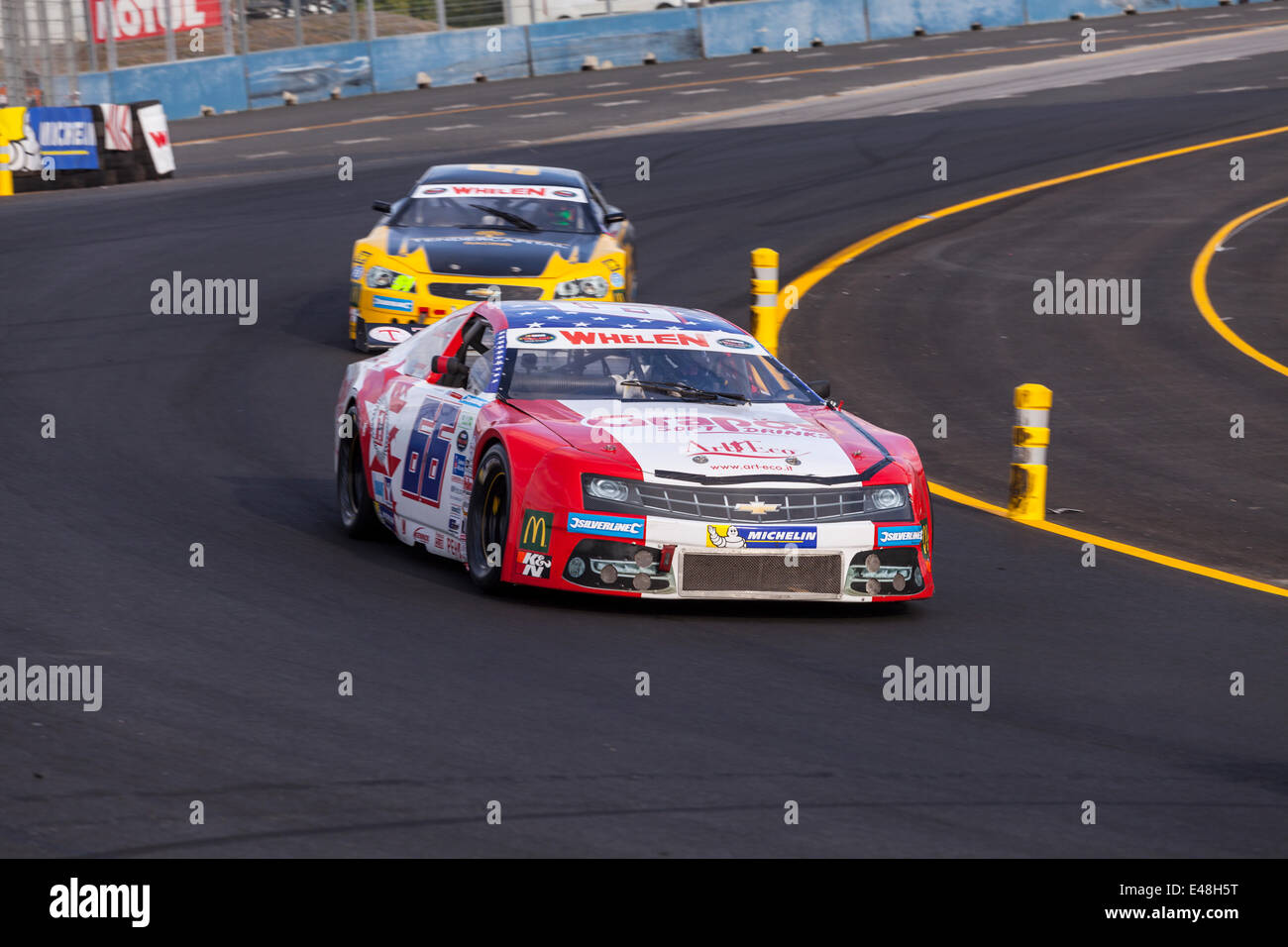 Tours, Frankreich. 5. Juli 2014. NASCAR Whelen Euroserie Rennen auf dem Speedway Tours, Tours, Frankreich. Stockfoto