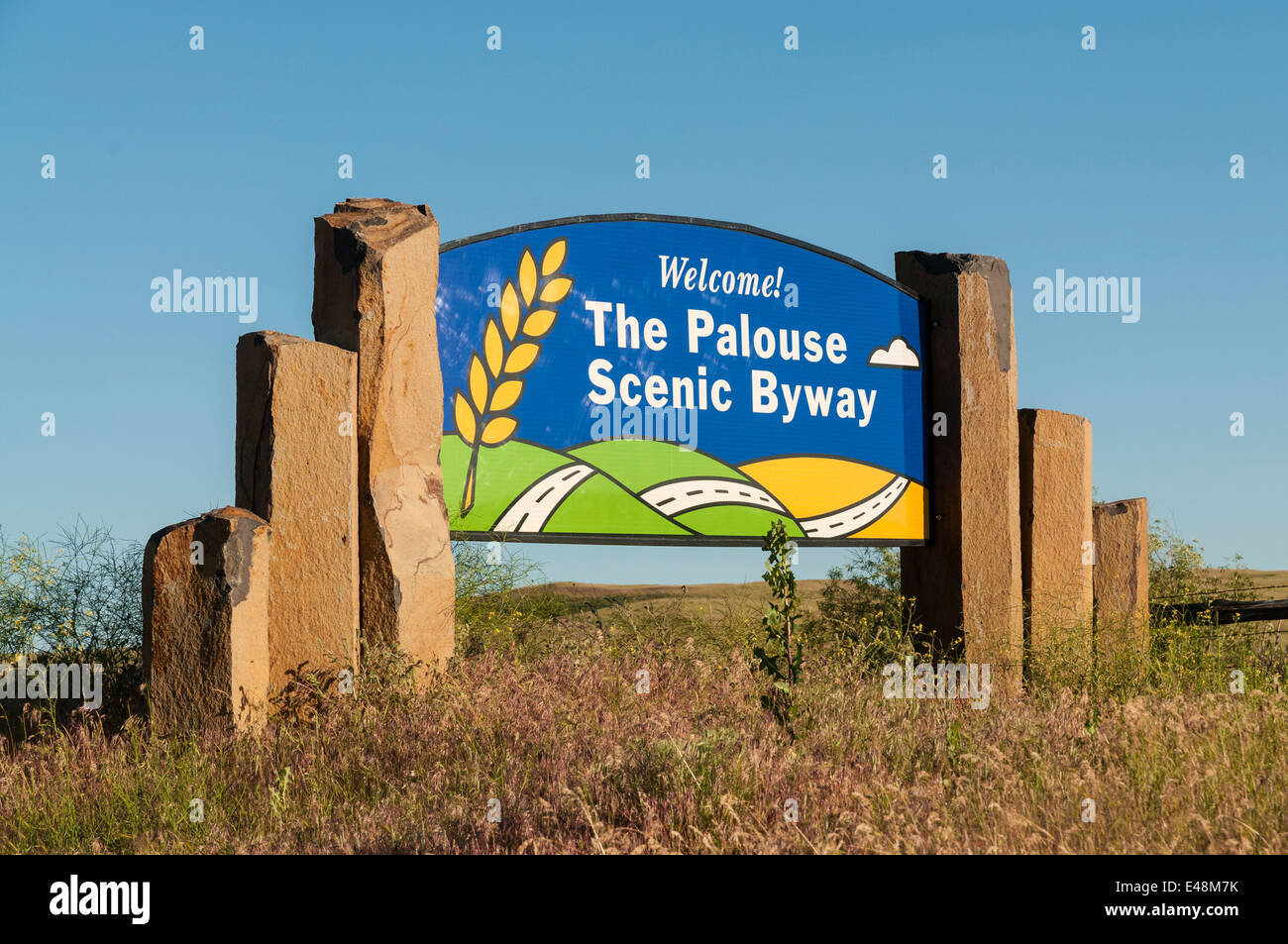 Washington, die Palouse Scenic Byway, Willkommens-Schild Stockfoto