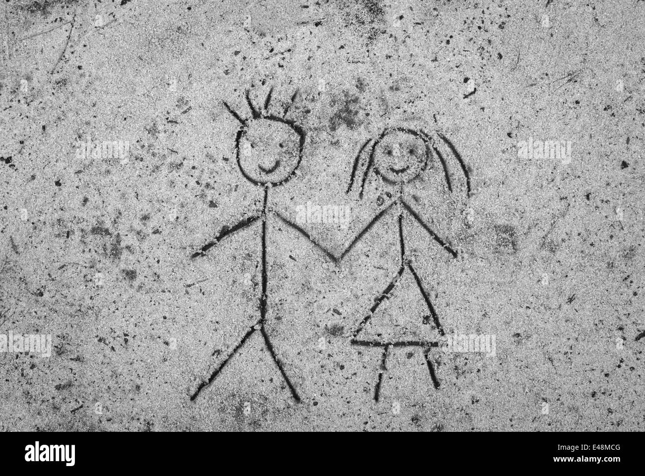 Nahaufnahme, paar Skizzieren auf Sand Hintergrund Stockfoto