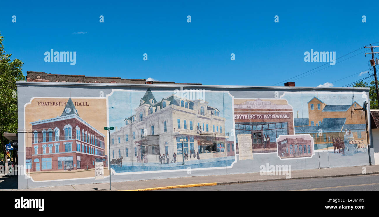 Washington, The Palouse, Dayton, Downtown, Wand Wandbild des Künstlers Robert Thomas Stockfoto