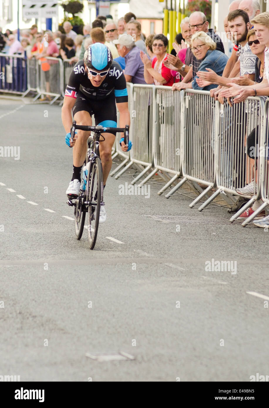 Geraint Thomas, Walisisch und britischen Team Sky Radfahrer Radsport beim britischen Radsport Straßenrennen, Abergavenny, 29. Juni 2014 Stockfoto