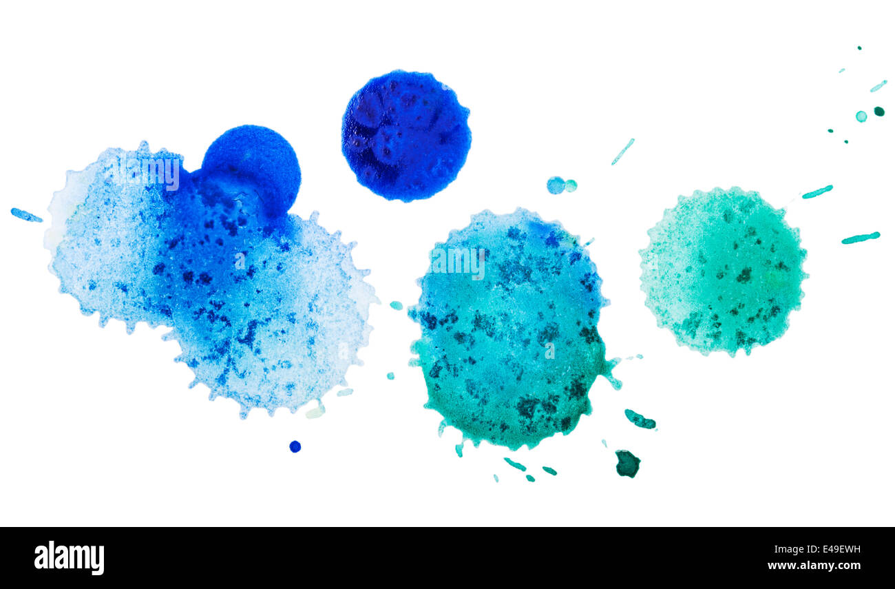 Aquarell Blobs, isoliert auf weißem Hintergrund Stockfoto