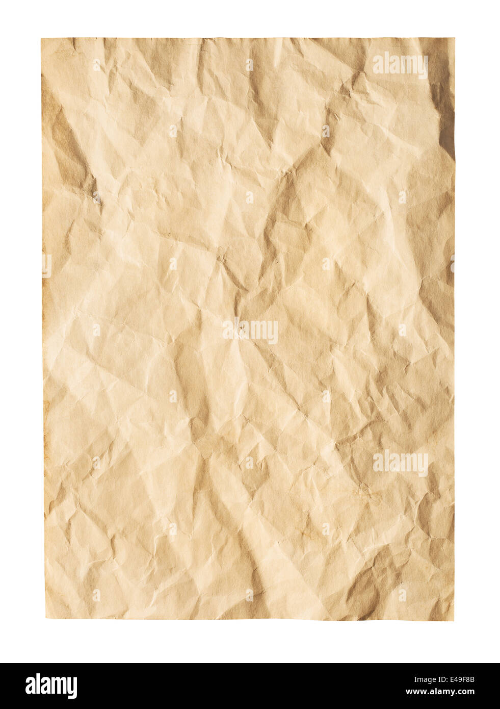 Alte faltige Papier auf weißem Hintergrund. Clipping-Pfad Stockfoto