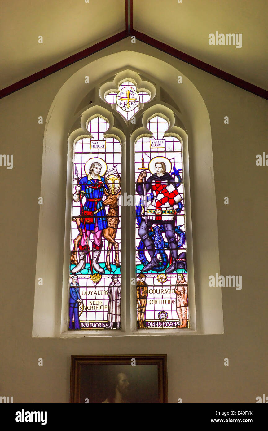 Memorial Glasfenster in der Kirche St. Hubert Corfe Mullen Dorfkirche Dorset UK Stockfoto