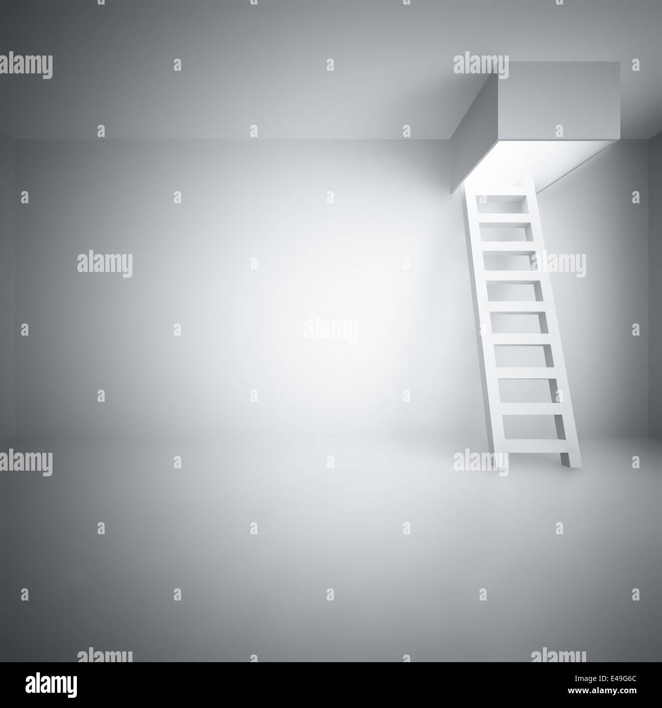 Leiter nach oben in ein helles Zimmer Stockfoto