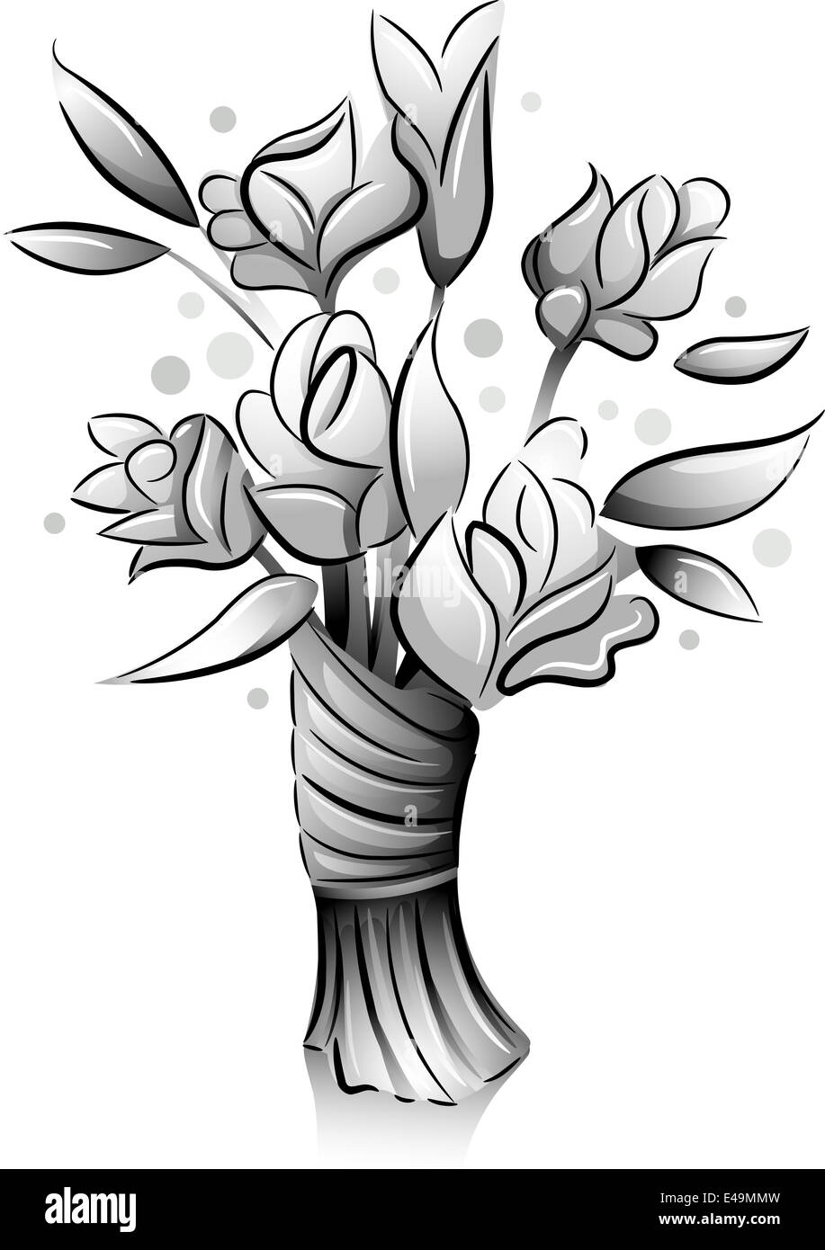 Symbol-Darstellung mit einem Blumenstrauß in schwarz und weiß gezeichnet Stockfoto