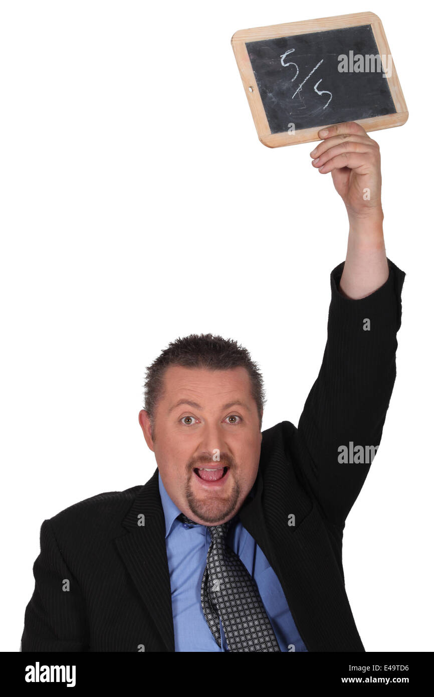 Mann mit einer kleinen Tafel Stockfoto