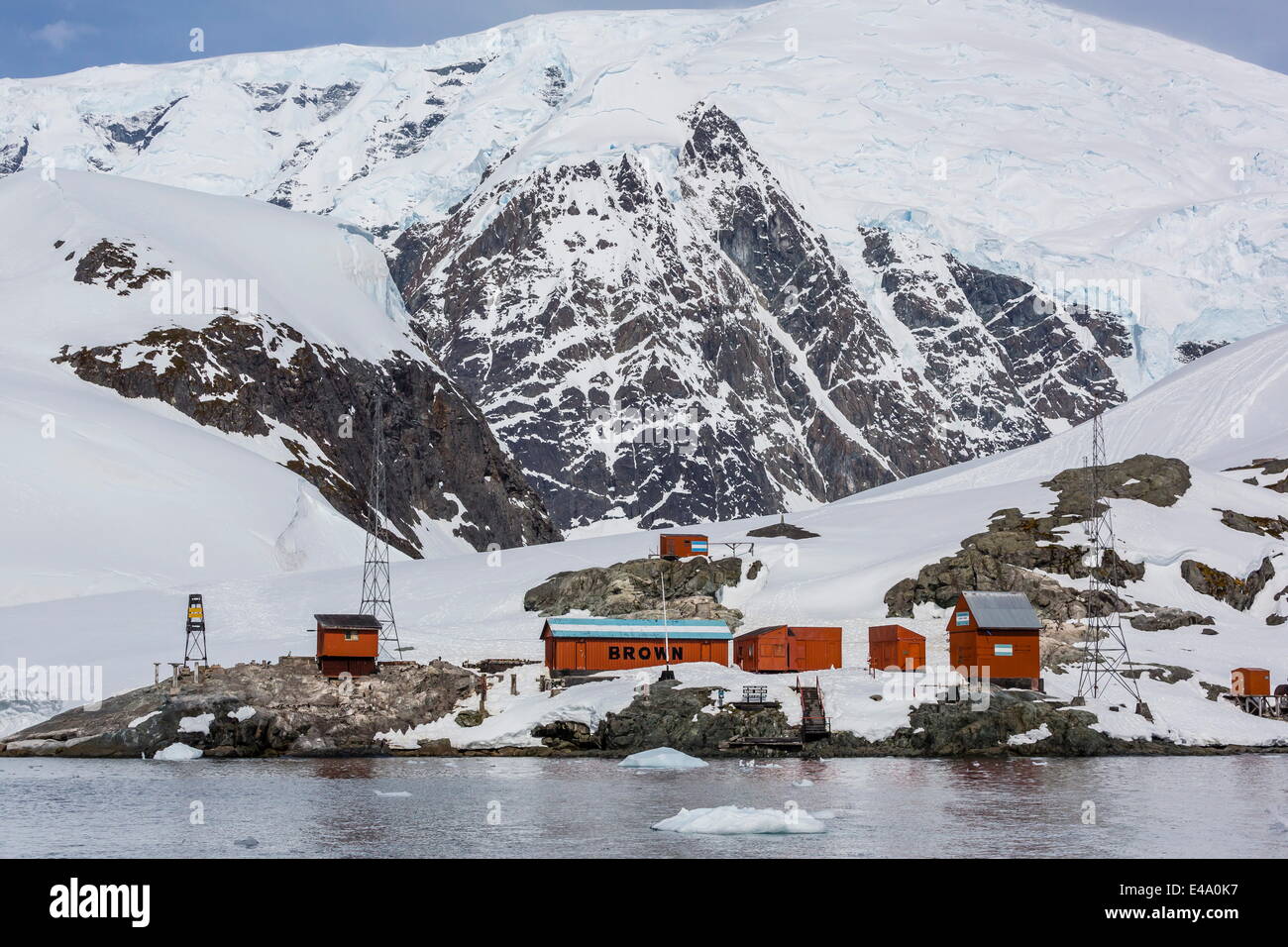 Die unbeaufsichtigte argentinischen Research Station Basis Brown, Paradise Bay, Antarktis, Polarregionen Stockfoto