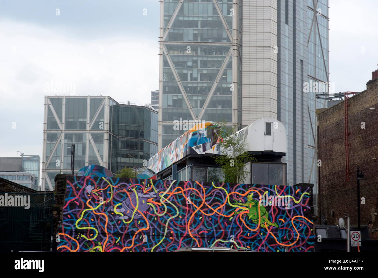Rückseite des Great Eastern Street, Shoreditch und Hoxton Bereich street-Art, London, E1, England, Vereinigtes Königreich, Europa Stockfoto