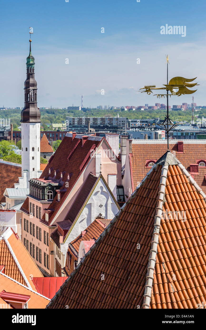 Luftbild von der ummauerten Teil der Altstadt, UNESCO-Weltkulturerbe in der Hauptstadt Stadt von Tallinn, Estland, Europa Stockfoto