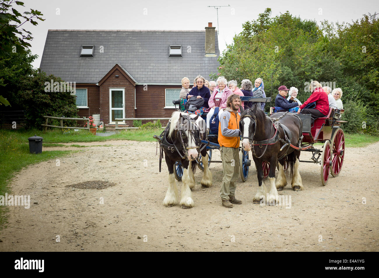 Zwei Kutschen mit Touristen auf Sark UK Stockfoto