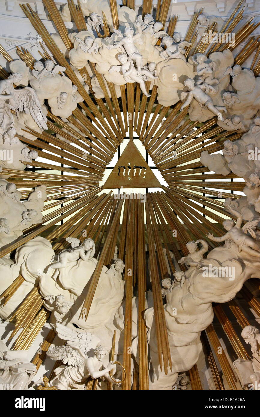 Die hebräische Tetragrammaton/Jahwe symbolisiert die Allmacht Gottes, Karlskirche (Karlskirche) Wien, Österreich Stockfoto