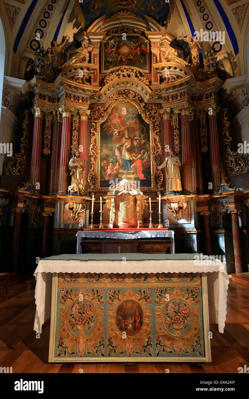 Altar, Kirche St. Nicolas de Veroce, Haute-Savoie, Frankreich, Europa Stockfoto