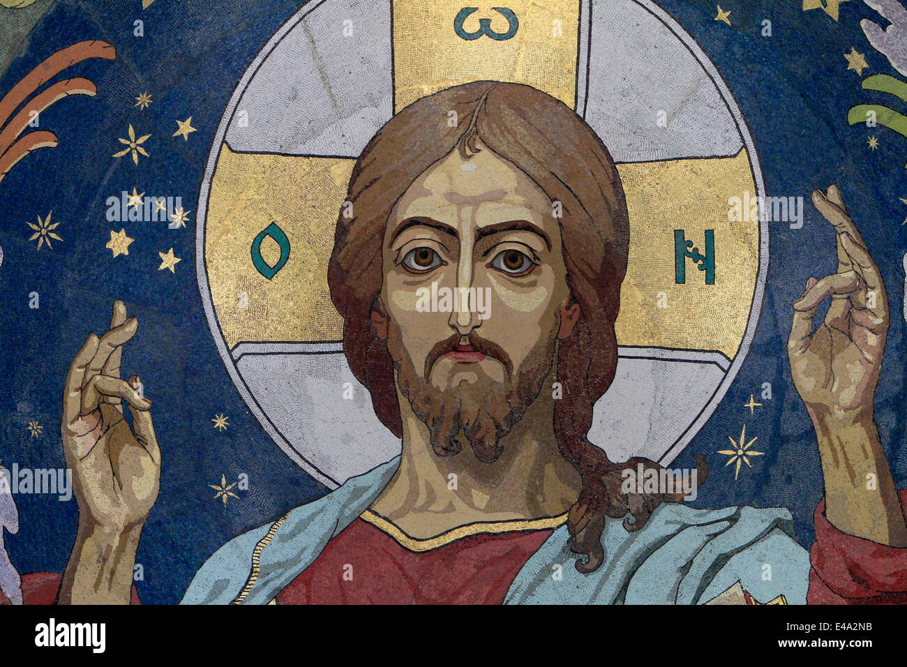 Mosaik in der Kuppel des Christus Pantokrator, Kirche unseres Erlösers auf Auferstehungskirche, St. Petersburg, Russland Stockfoto