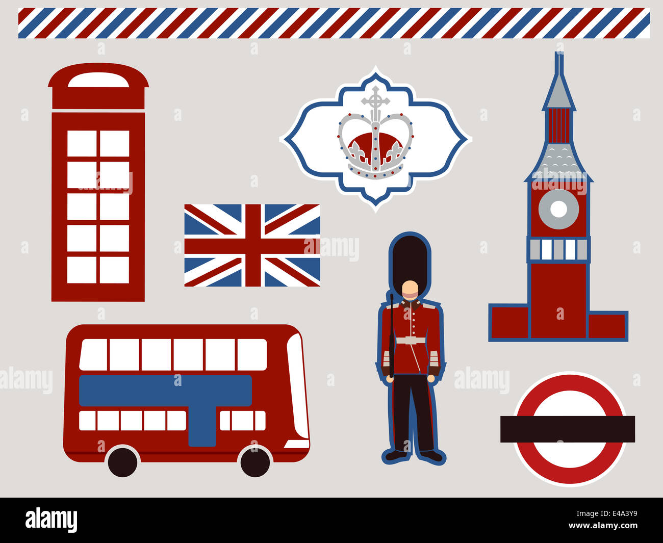 Abbildung mit verschiedenen Elementen, die häufig im Zusammenhang mit London Stockfoto