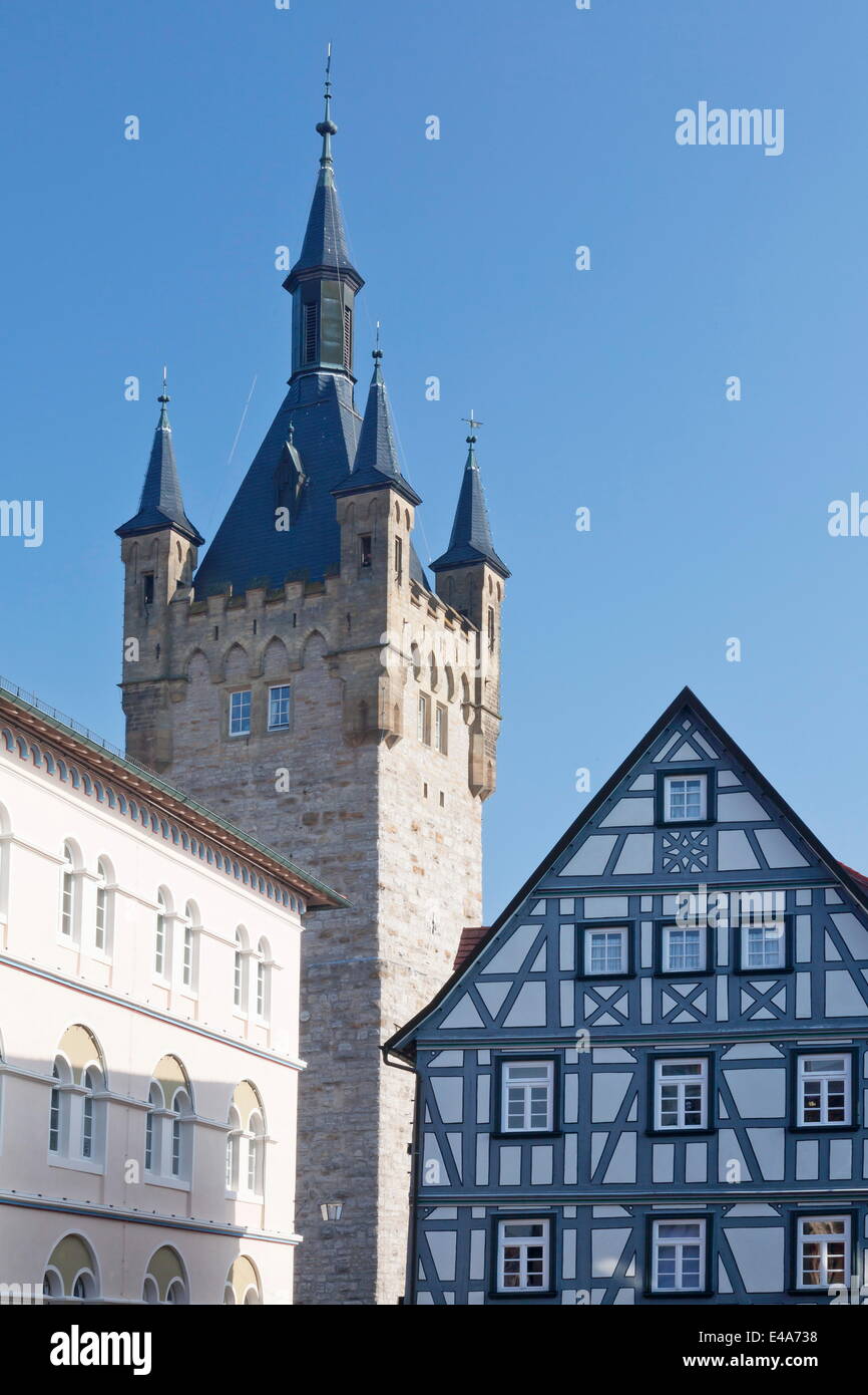 Altstadt mit Blauer Turm Tower, Bad Wimpfen, Neckartal-Tal, Baden-Württemberg, Deutschland, Europa Stockfoto