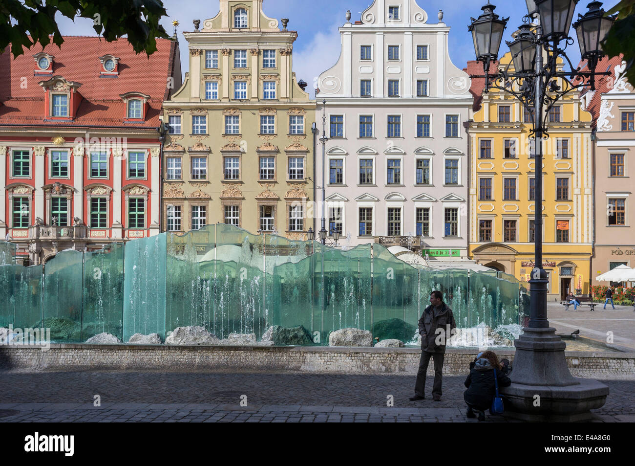 Wroclaw Springbrunnen Altmarkt im sonnigen Sommertag Stockfoto