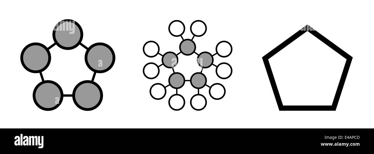 Cyclopentan Cycloalkane Molekül. In Kühl- und Gefrierschränken und für viele andere Zwecke verwendet. Stockfoto