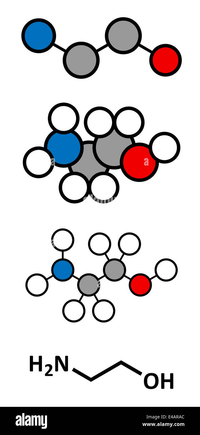 Ethanolamin (2Aminoethanol)Molekül. Stilisierte 2D Renderings und