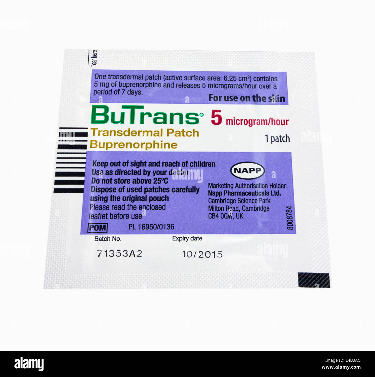 Buprenorphin langsam loslassen Pain Relief patch Stockfotografie Alamy