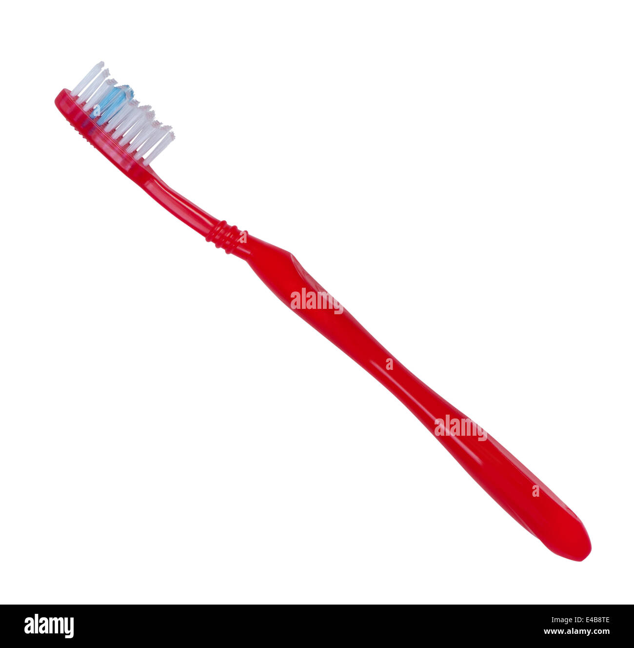 Zahnbürste, die rote Farbe auf weißem Hintergrund. Stockfoto