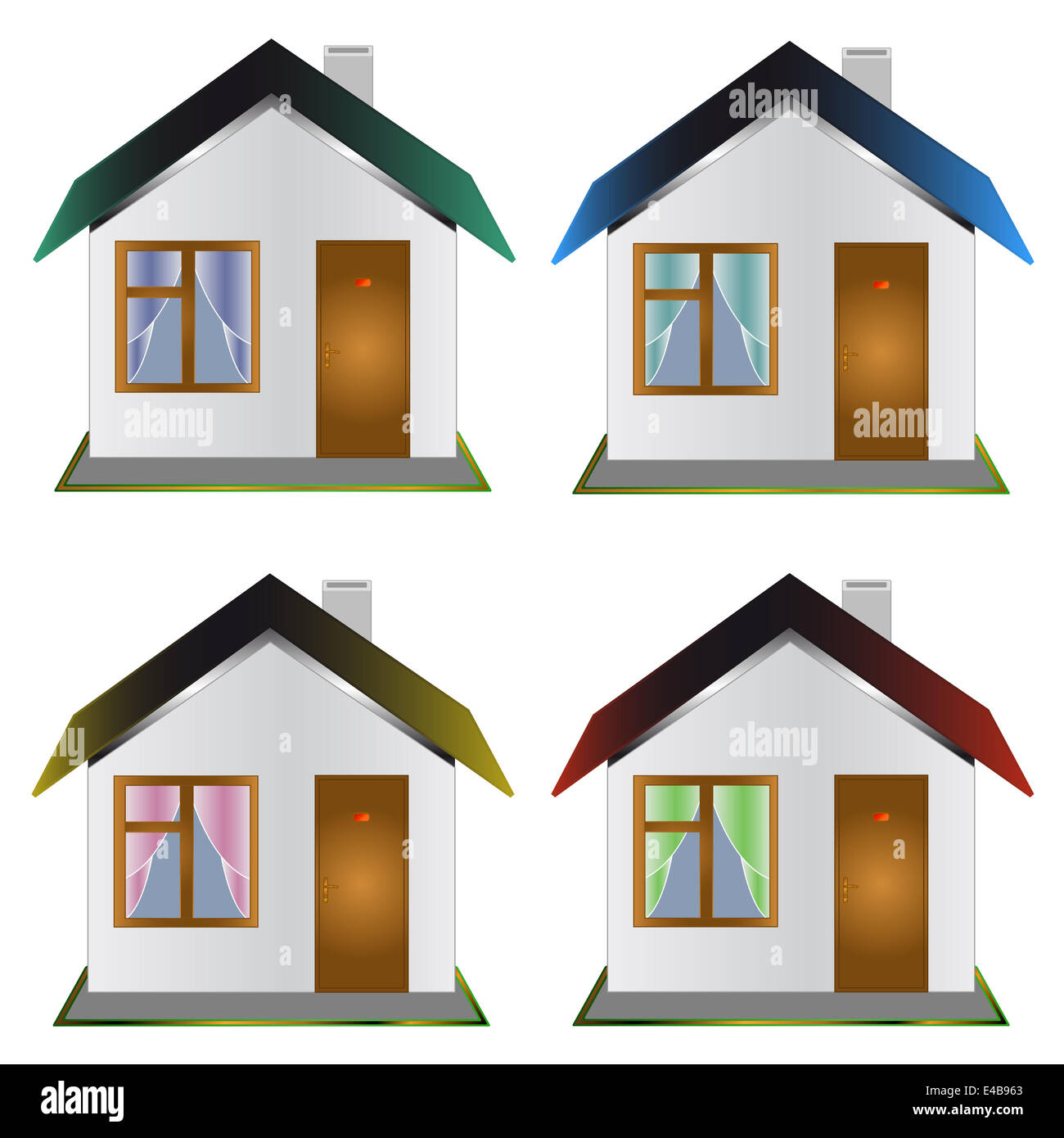 Vier eingeschossigen Häuser Stockfoto