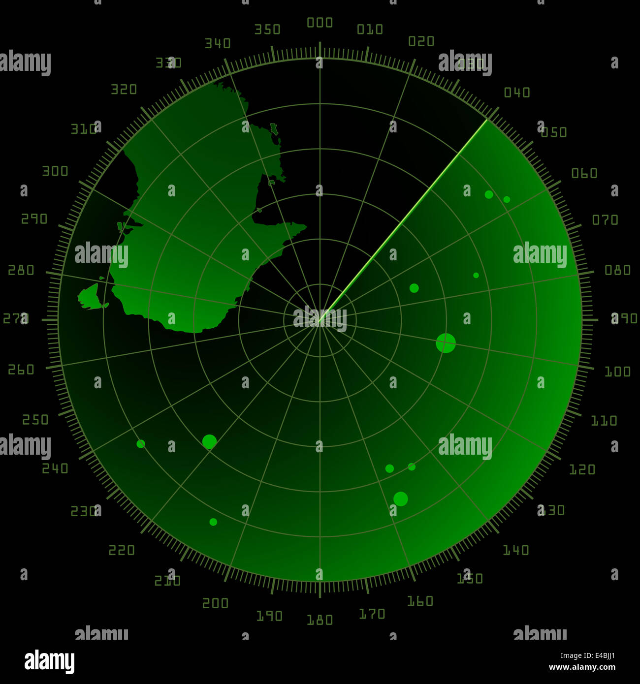 Radarbildschirm mit Zielen Stockfoto