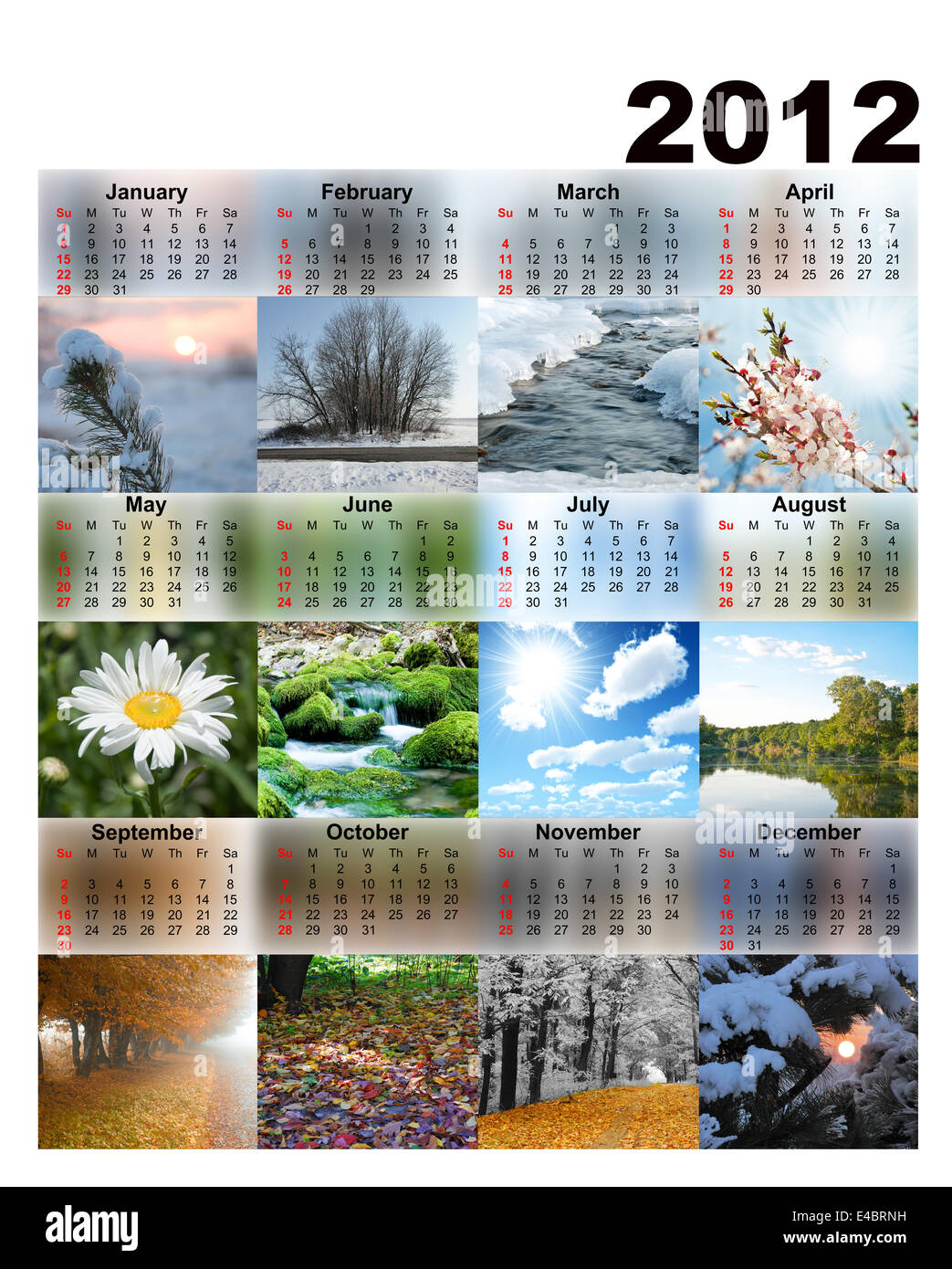 Kalender mit Fotos Jahreszeiten Stockfoto