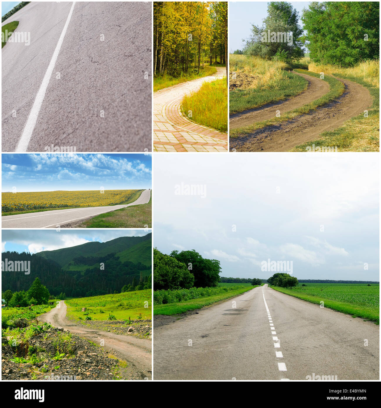 Landstraßen in den verschiedenen Jahreszeiten Stockfoto