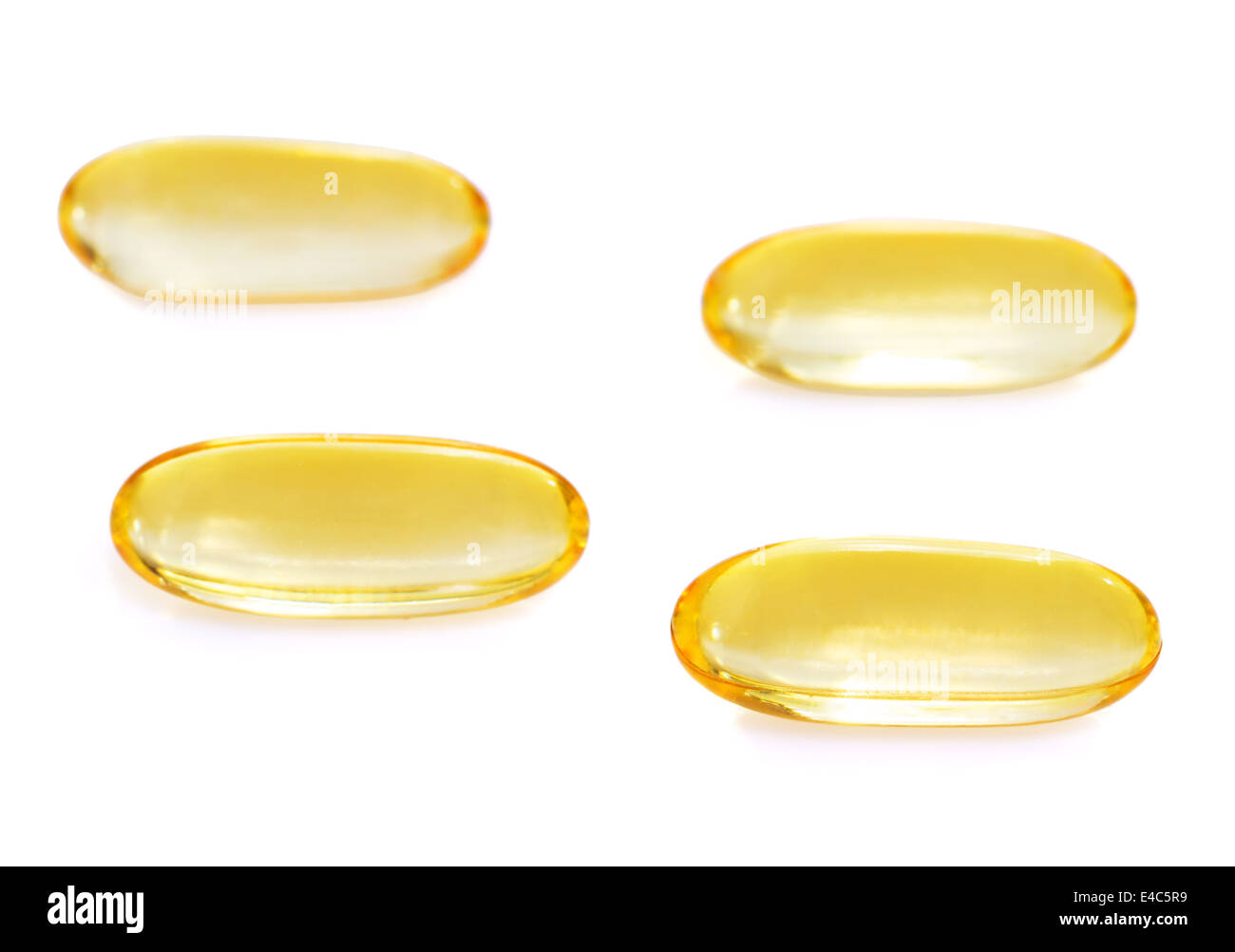 Vitamine, Omega 3, isoliert auf weißem Hintergrund Stockfoto