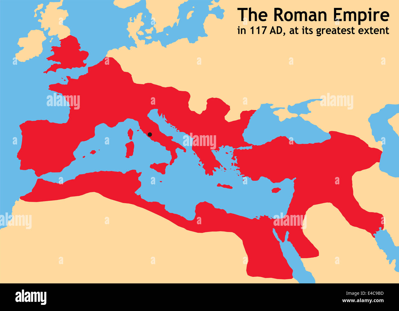 Das römische Reich im alten Europa auf 117 n. Chr. zur Zeit des Trajan seine größte Ausdehnung. Stockfoto