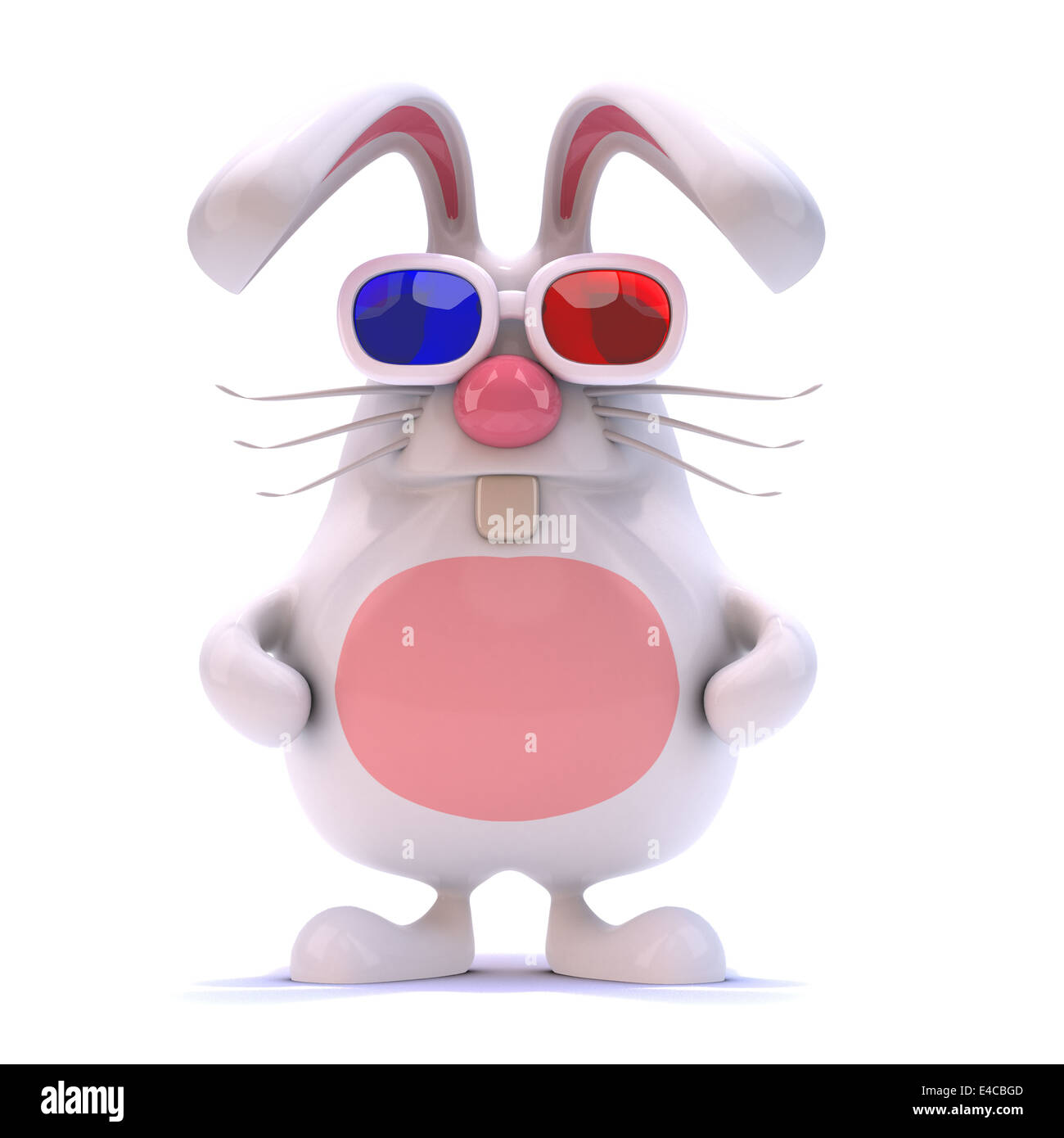 3D White Rabbit gegangen, um einen 3d Film in seine besondere Brille sehen Stockfoto