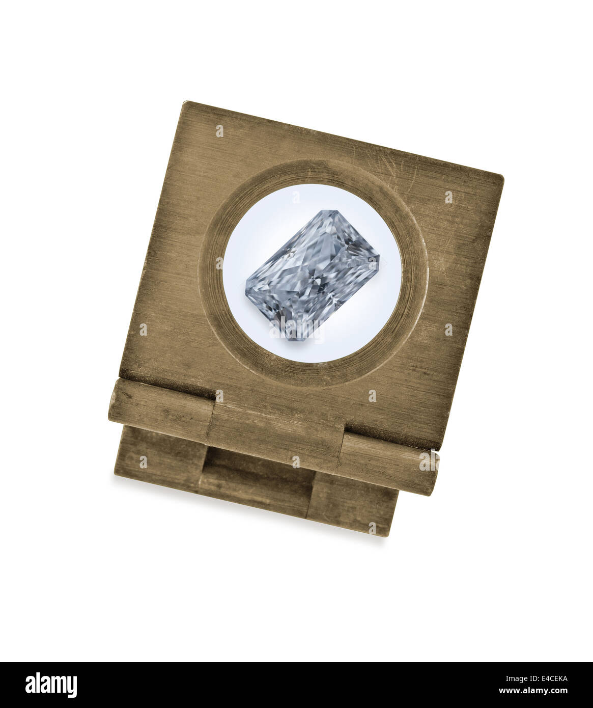 Vintage Lupe über Diamanten auf weiße, industrielles Konzept Stockfoto