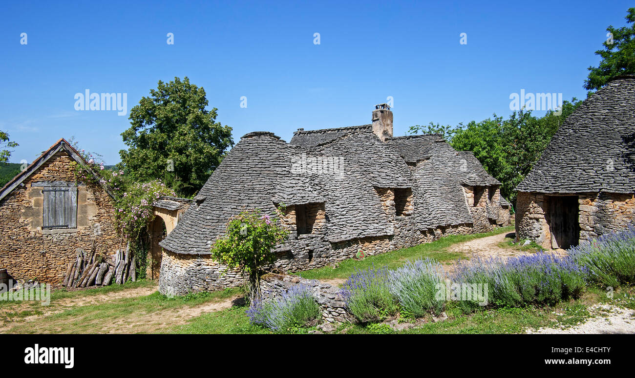 Cabanes du Breuil, trockenen Steinhütten in Saint-André-d'Allas, Dordogne, Perigord, Frankreich Stockfoto