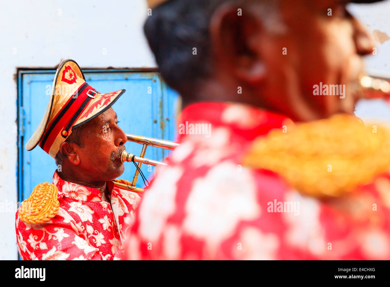 Trompeter in einer indischen Hochzeit, Jodhpur, Rajasthan, Indien Stockfoto