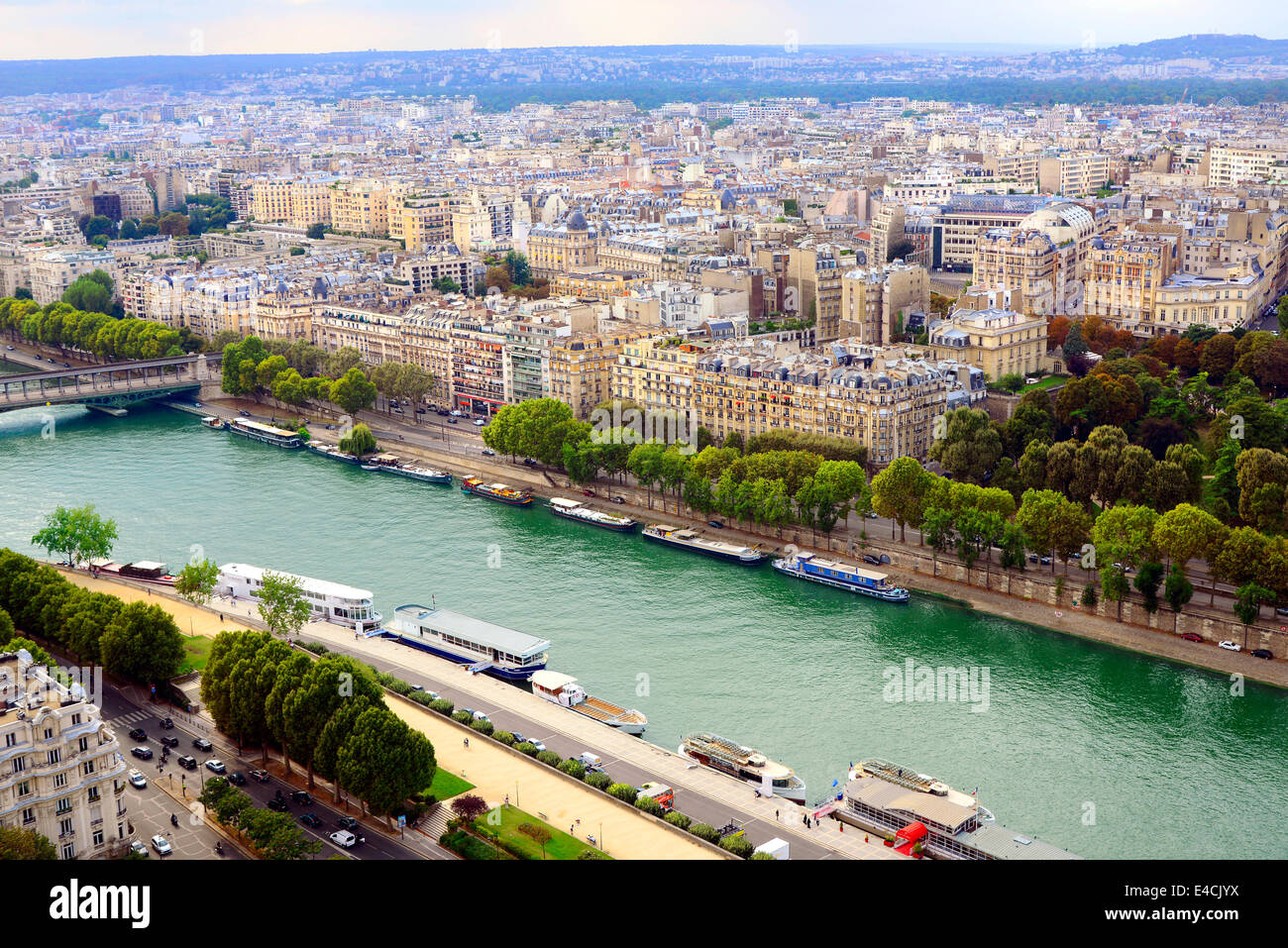 Panorama Seine Fluss Paris Frankreich City Lights Europa FR Eiffelturm Stockfoto