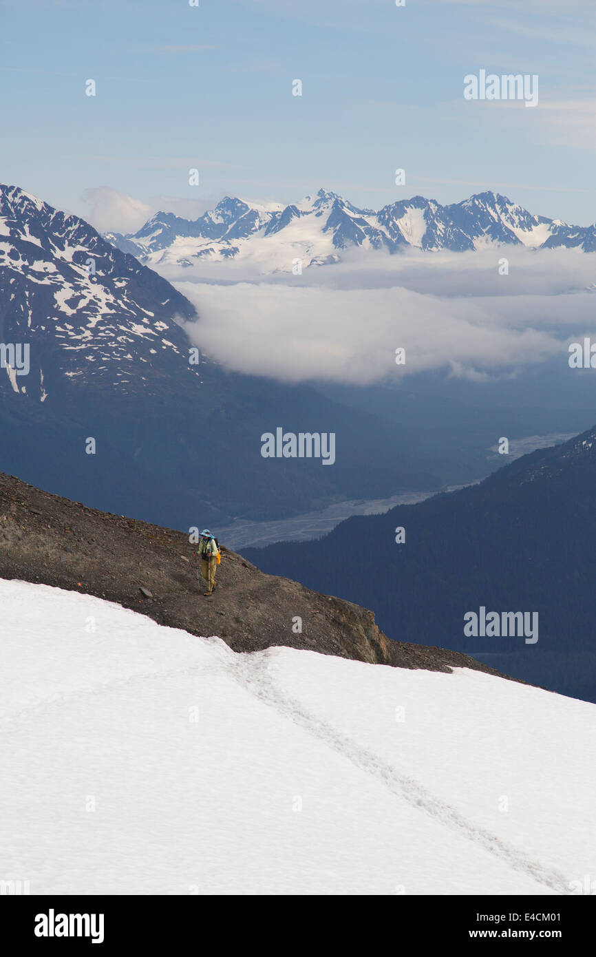 Wandern auf Exit-Gletscher auf dem Harding Icefield Trail, Kenai-Fjords-Nationalpark, Alaska, Stockfoto