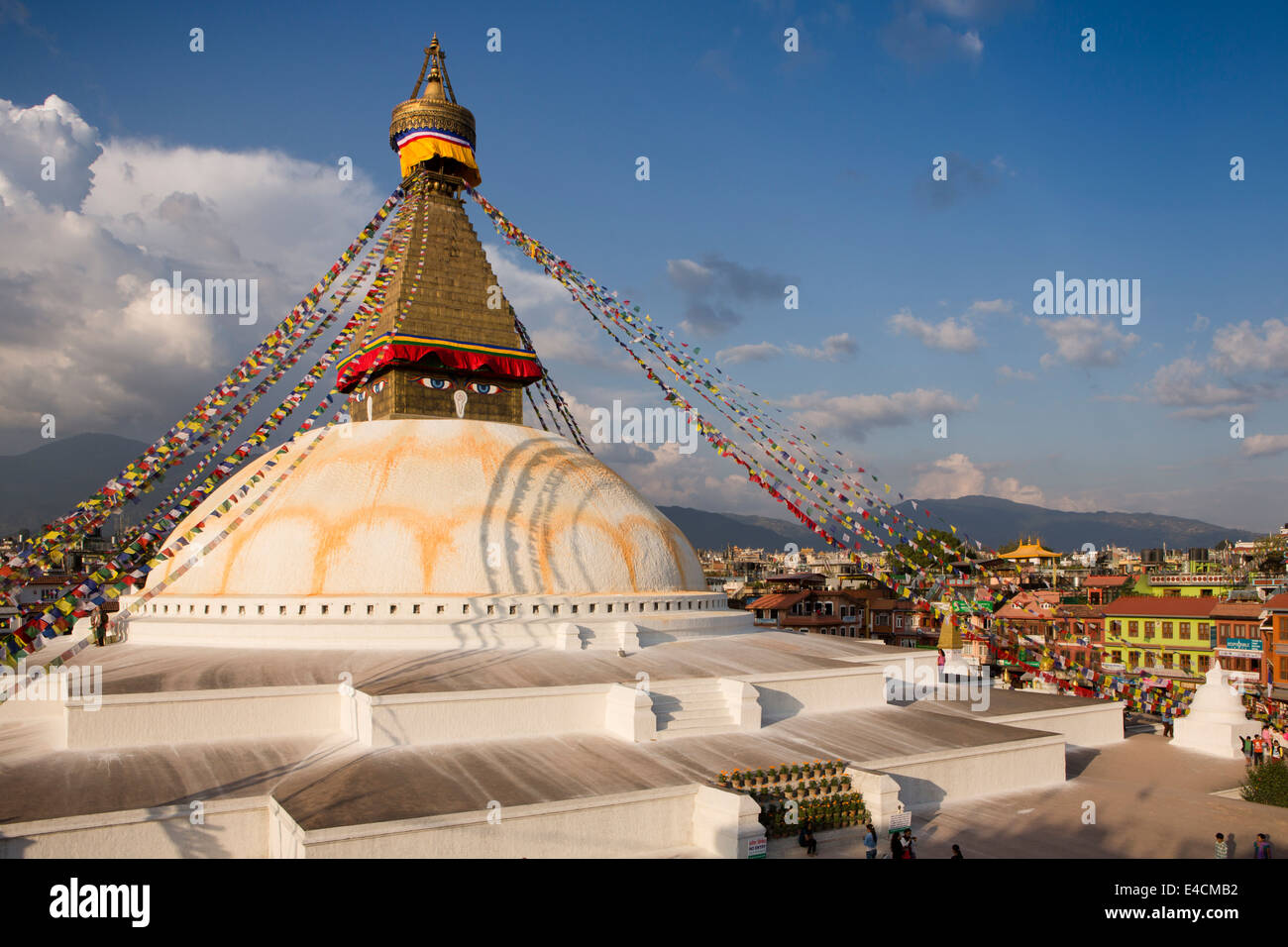 Nepal, Kathmandu, Boudhanath, Boudha, tibetischen Buddhismus größte stupa Stockfoto
