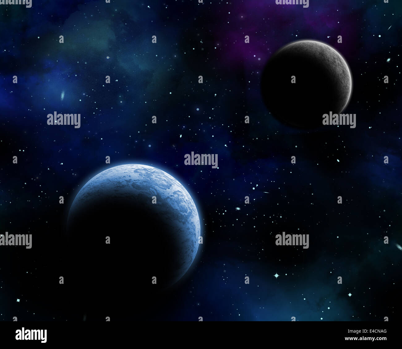 3D-Raum Hintergrund mit fiktiven Planeten in einen Nachthimmel Stockfoto