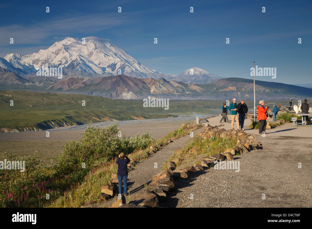 Mt McKinley auch bekannt als Denali, von der Eielson Visitor Center, Denali-Nationalpark, Alaska. Stockfoto