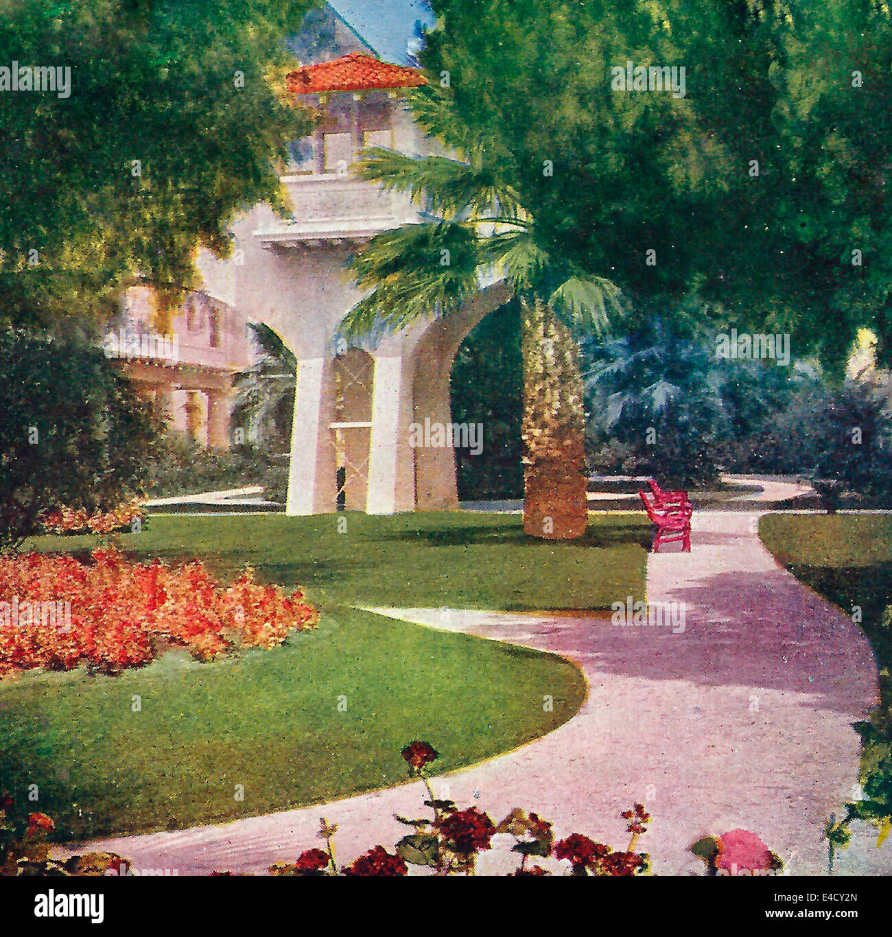 Torbogen verbindet die grüne Hotelbauten, Pasadena, Kalifornien, um 1900 Stockfoto