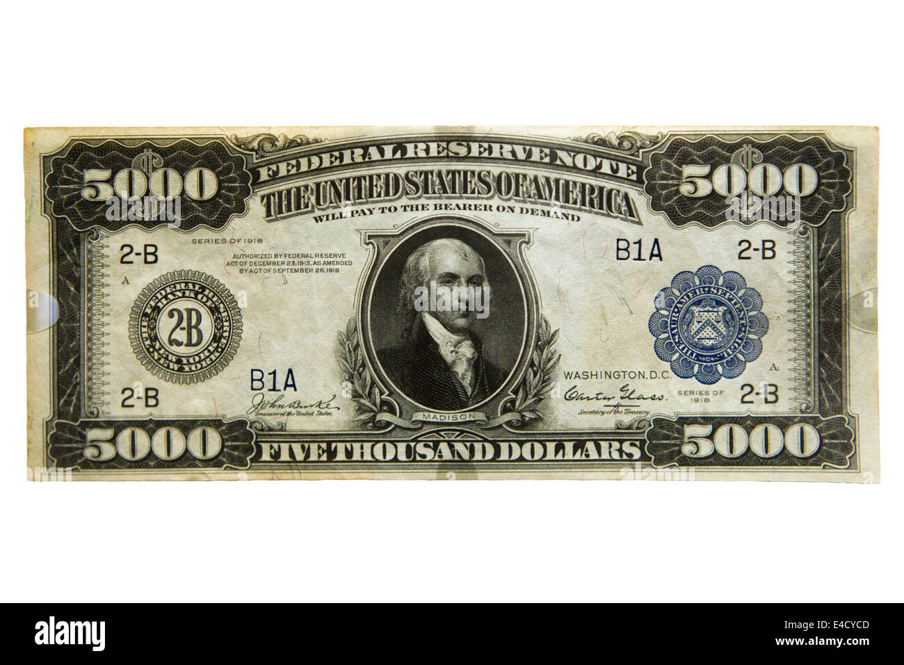 Avers Blick auf seltene 1934 $5000 US Federal Reserve Note Ausschnitt Stockfoto