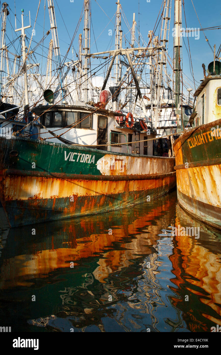 Rostige Fischerboote angedockt in Mazatlan, Sinaloa, Mexiko Stockfoto