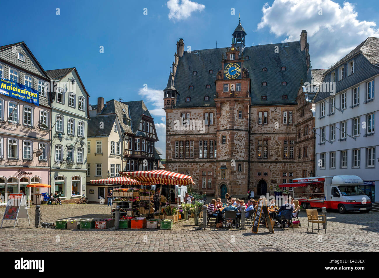 Historisches Rathaus, Marktplatz, Altstadt, Marburg, Hessen, Deutschland Stockfoto