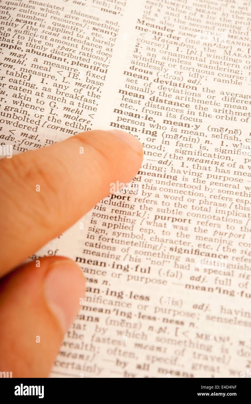 Fingerzeig der Wortbedeutung Stockfoto