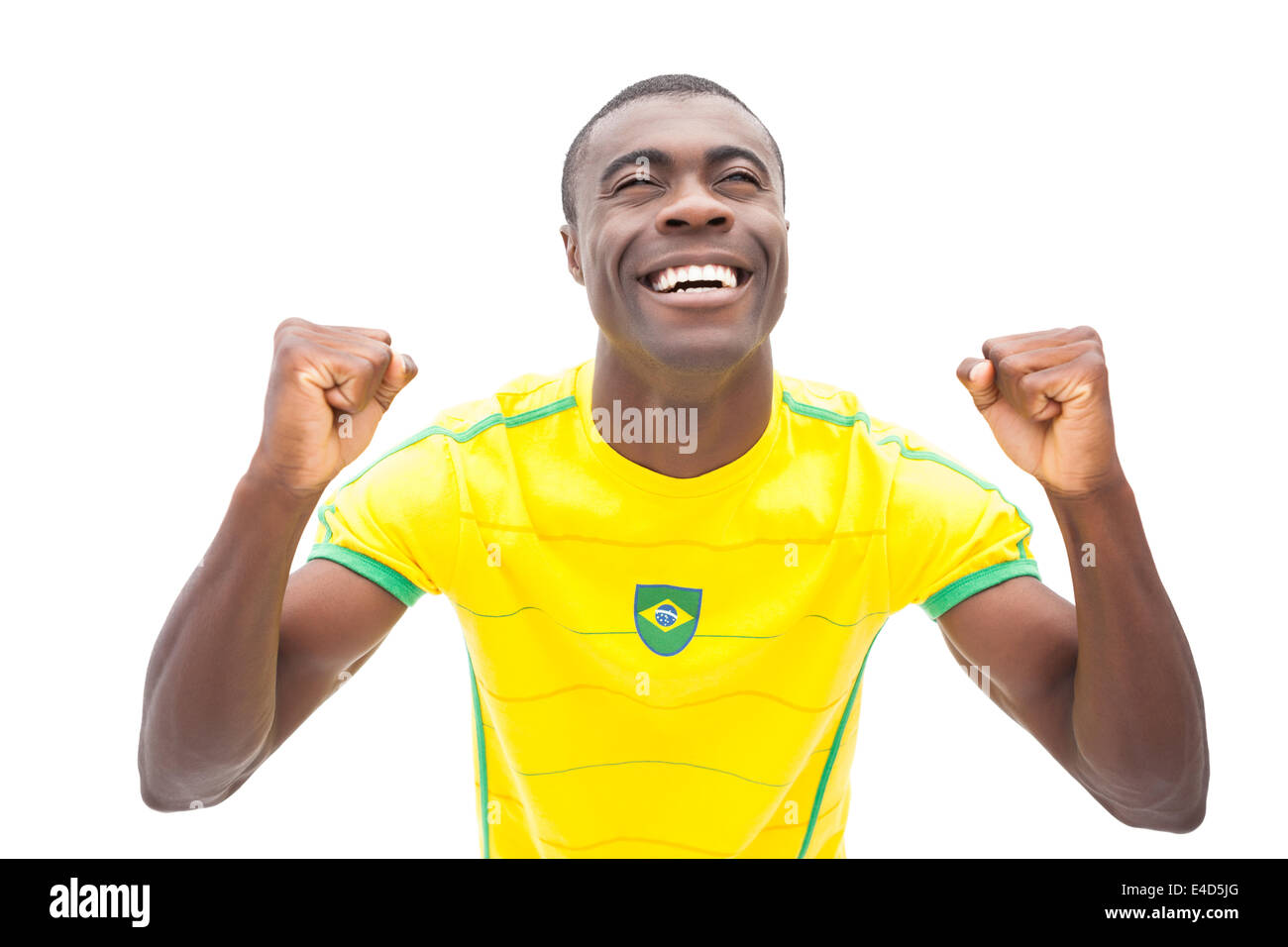 Glücklich brasilianischen Fußball Fan jubeln Stockfoto