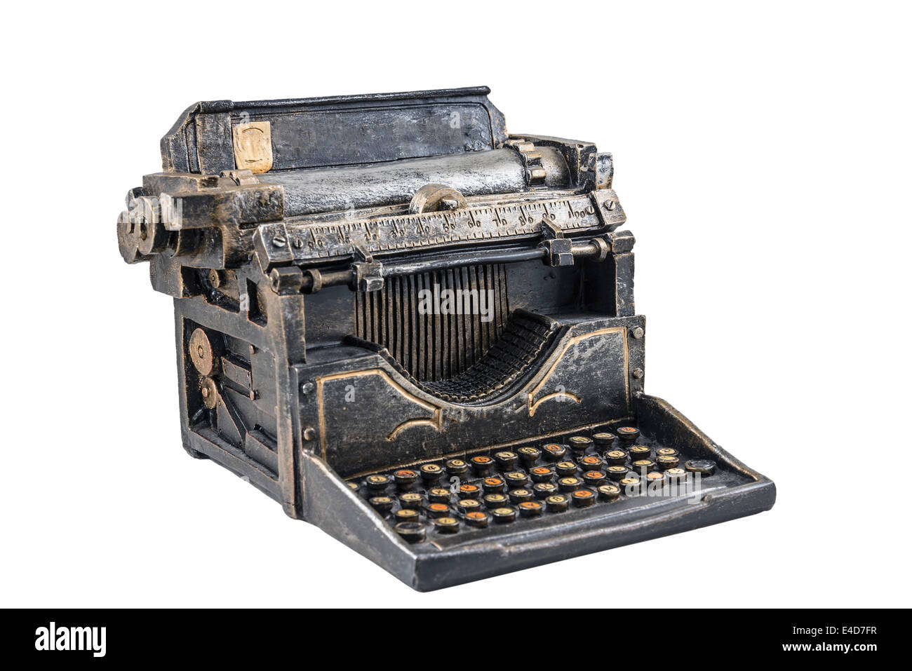Alte Schreibmaschine auf dem weißen Hintergrund Stockfoto