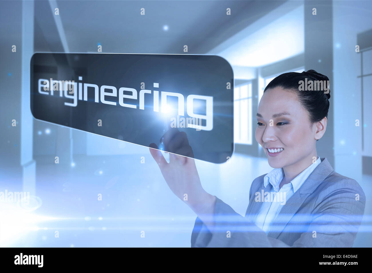 Geschäftsfrau auf Wort engineering Stockfoto