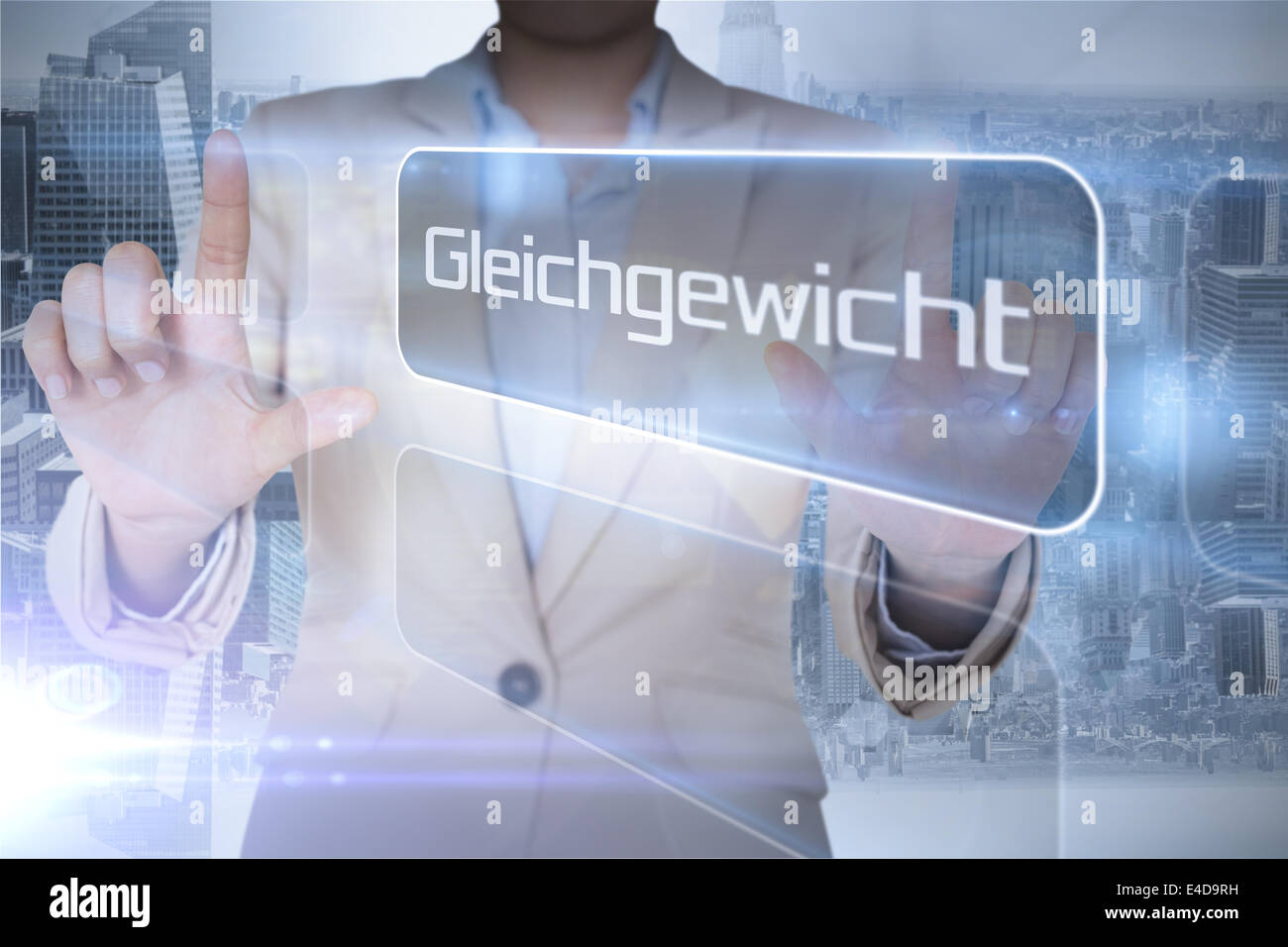Unternehmer präsentieren das Wort Gleichgewicht in deutscher Sprache Stockfoto