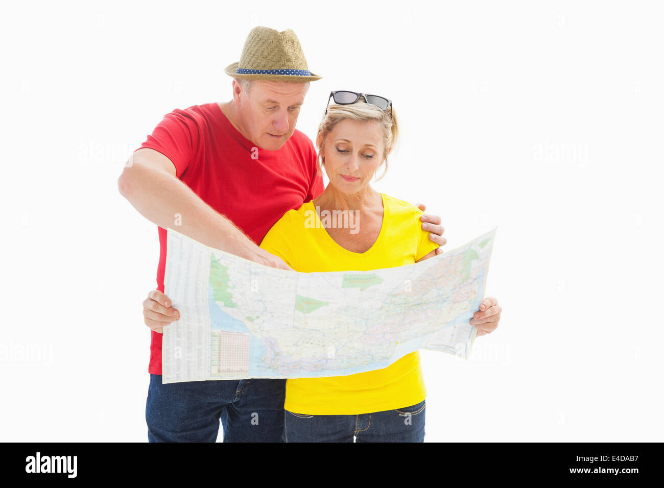Touristen-paar mit Karte verloren Stockfoto